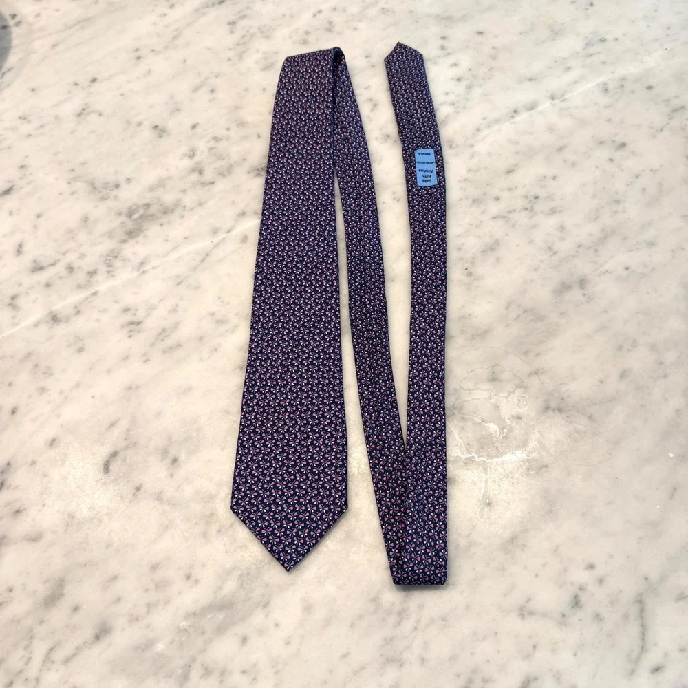 Saks Fifth Avenue Limited Edition Pattern 6 Silk Tie Navy Pink Butterfly USA